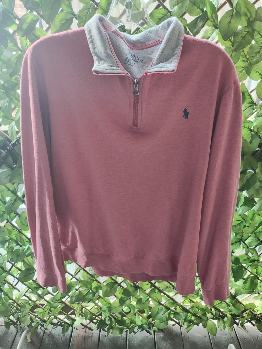 Polo by Ralph Lauren Men's Half-Zip Sweater in Dusty Rose with Gray Trim